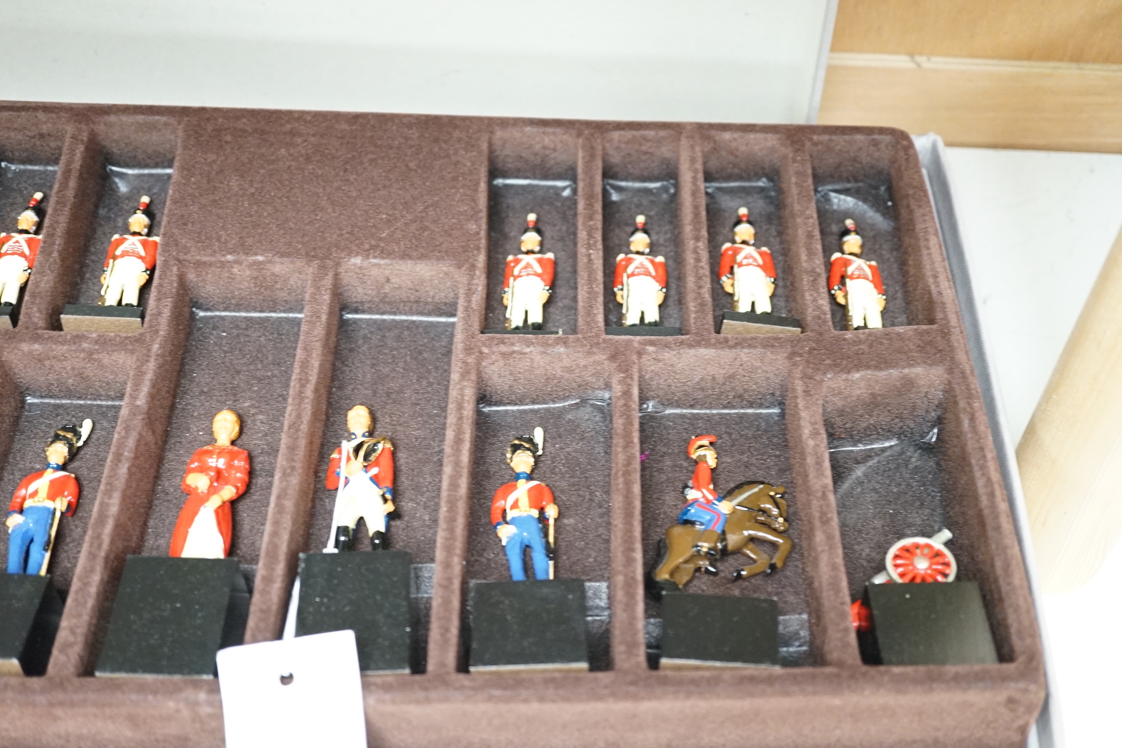 Battle of Waterloo 1815 painted white metal chess pieces by SAC Ltd and various Britains lead soldiers